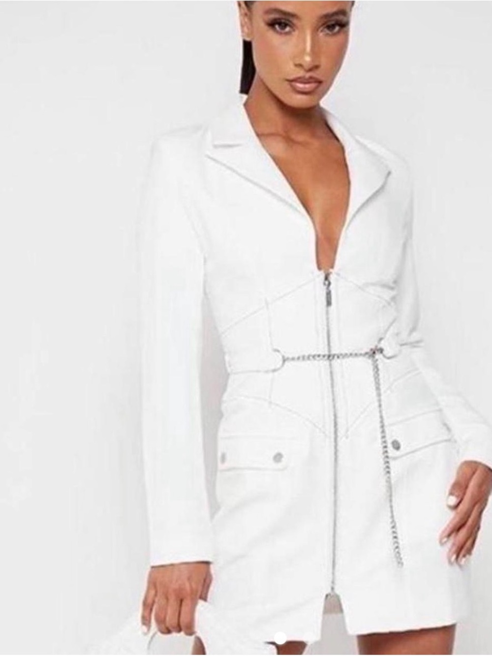 Manière De Voir Corset Blazer Dress with Chain Belt - White